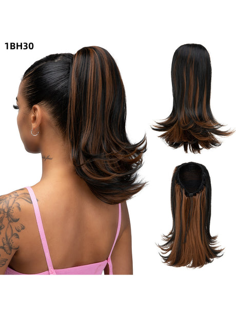 Slightly Curled Short Hair With Drawstring Ponytail, Made Of Synthetic High-temperature Silk Wig