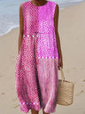 Printed Pocket Round Neck Sleeveless Maxi Dresses