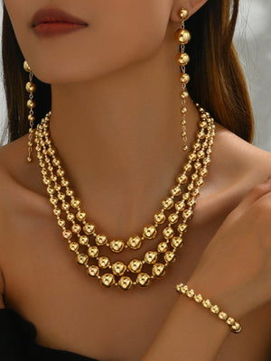 Multi-beaded Necklace And Earrings Bracelet Jewelry Sets
