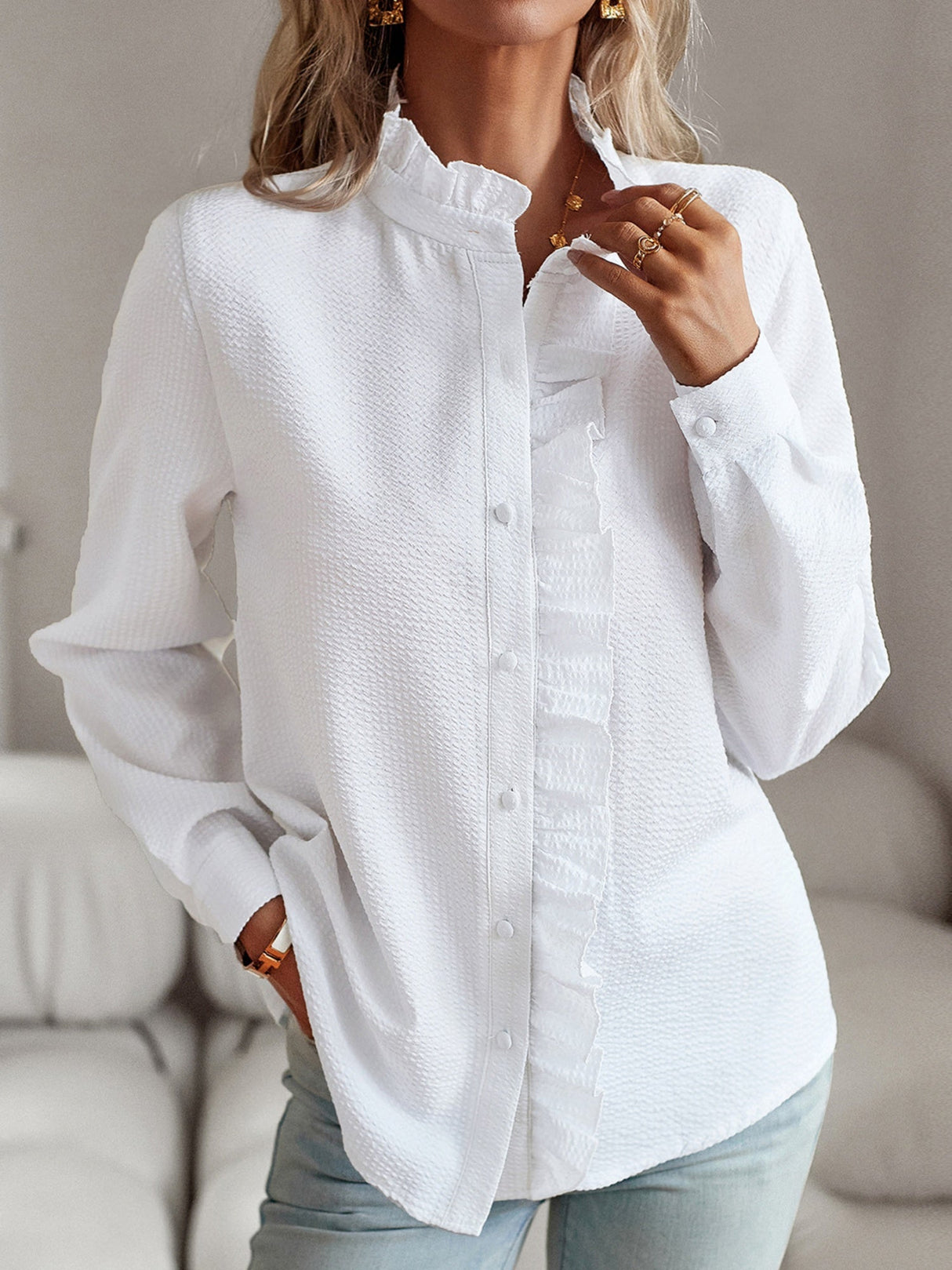 Stripes Crimp Trim Commuting Shirts