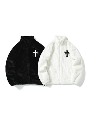 Tie-dye Gradient Cross Stitch Lambskin Faux Rabbit Fur Coat