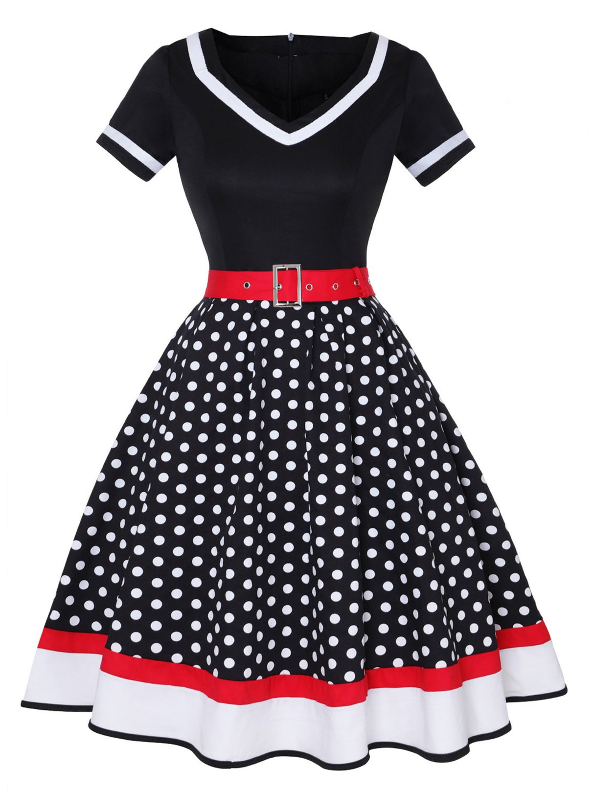 Christmas Polka Dots Splicing Large Skirt Midi Dresses
