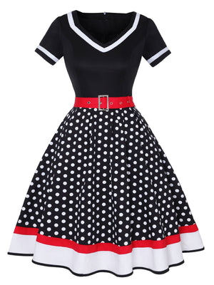 Christmas Polka Dots Splicing Large Skirt Midi Dresses
