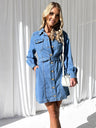 Buttons Lace Up Long Sleeves Denim Dress