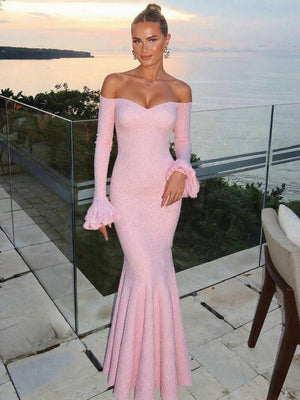 Off-the-shoulder Maxi Dress High Waist Slim Sexy Long Hip Dress