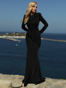 Backless Long-sleeved Solid Color Temperament Sexy Slim Long Dress Women's Clothing
