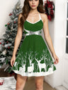 Christmas White Deer Print Suspenders Lace Up Large Skirt Midi Dresses