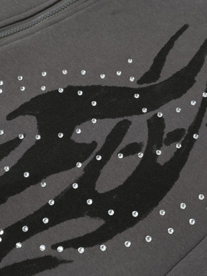 Flame Hot Diamond Cardigan Zipper Hoodies