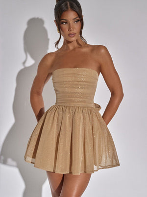 Robes courtes à sequins et à épaules dénudées en résille avec nœud de Noël