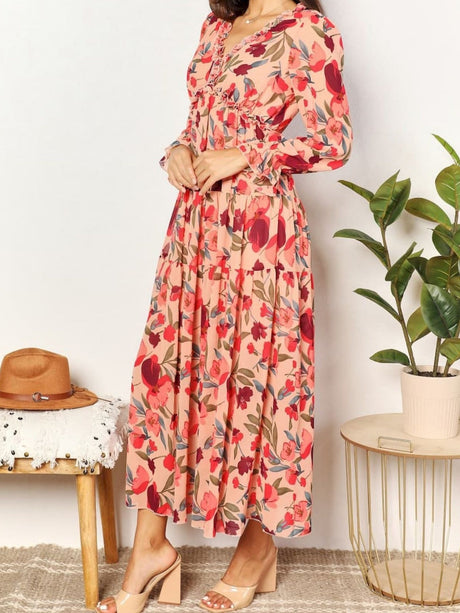Robes maxi à imprimé floral, col en V et manches lanternes