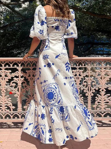 Robes maxi à imprimé floral, épaules dénudées et manches bouffantes, jupe ample