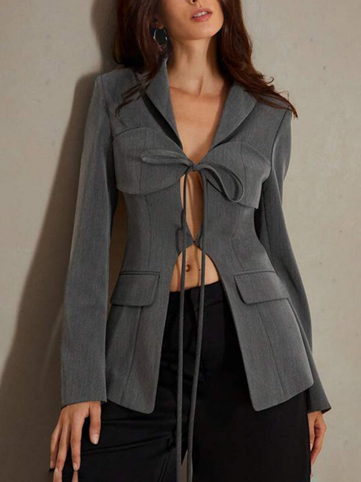 V-neck Cutout Waist Tie Irregular Splicing Blazers