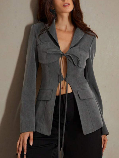 V-neck Cutout Waist Tie Irregular Splicing Blazers