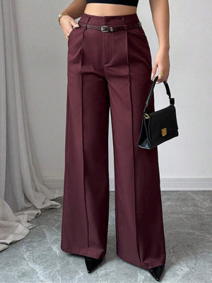 Women's Belted Wide-leg High-waisted Straight-leg Suit Trousers