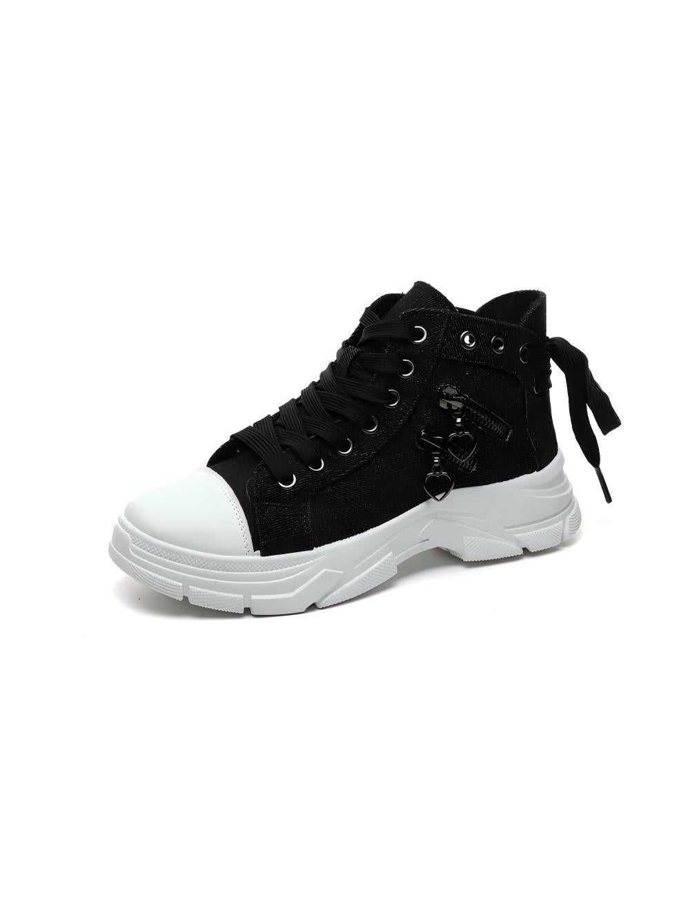Heart Zipper Denim High-Top Casual Sneakers