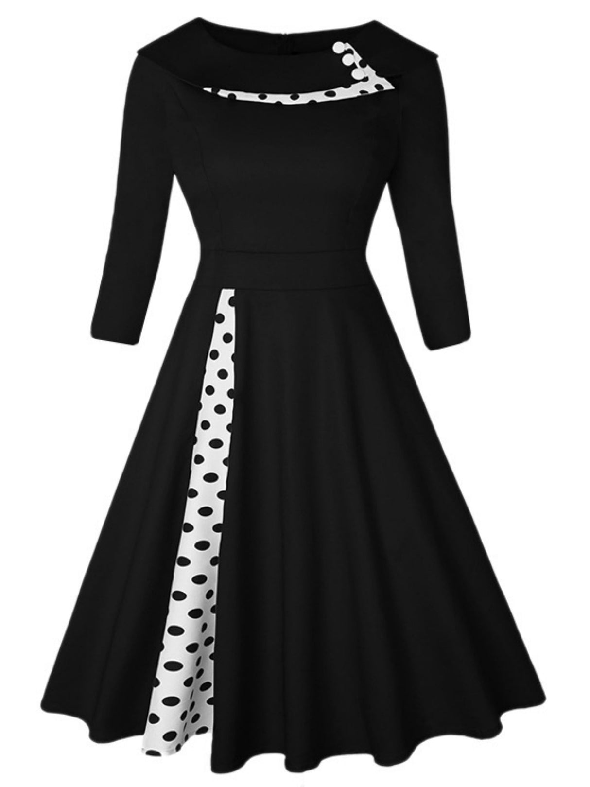 Christmas Polka Dots Splicing Retro Lapel Three-quarter Sleeves Midi Dresses