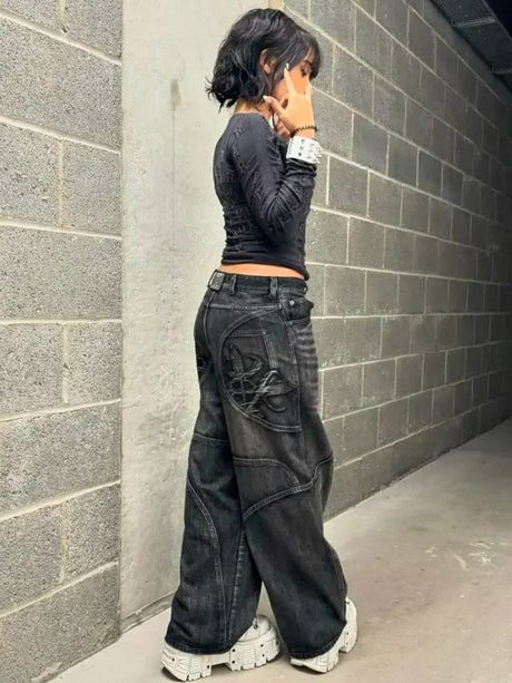 Y3k Black Wash Cross Splicing Jeans
