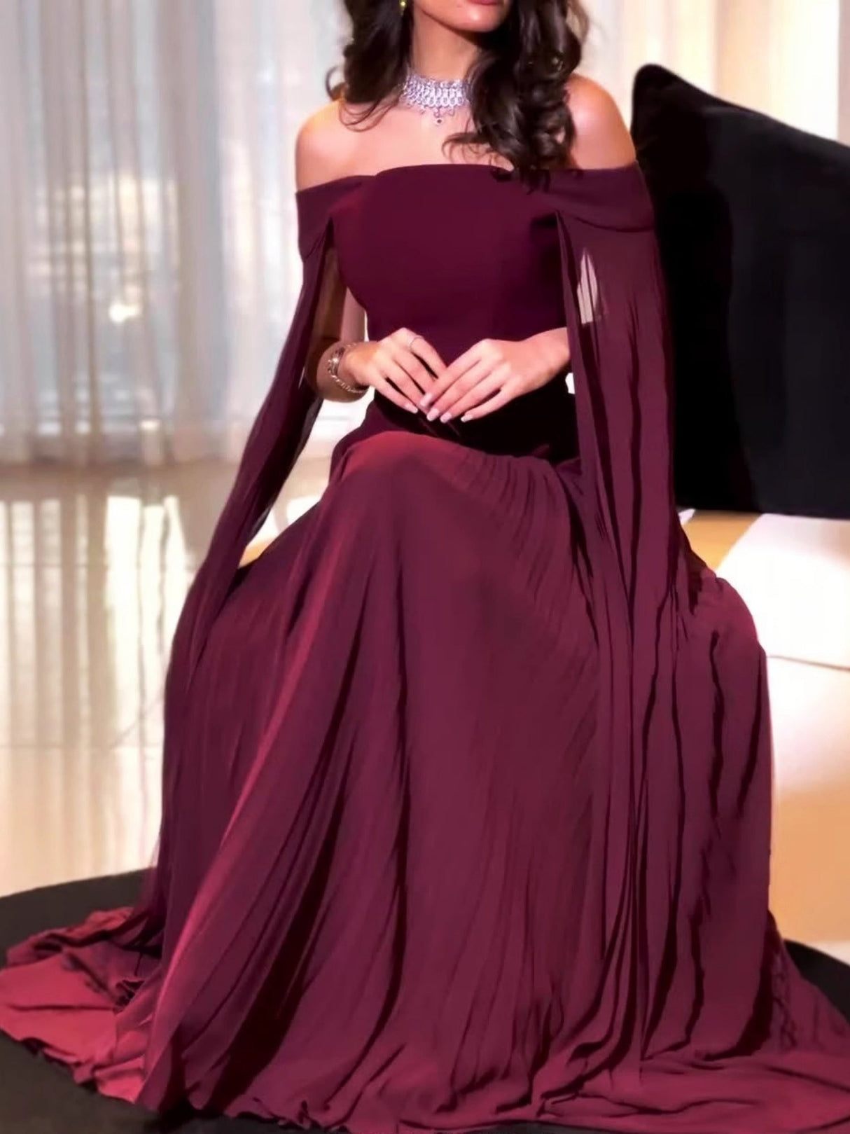 Off-shoulder Mesh Splicing Ribbon Maxi Dresses