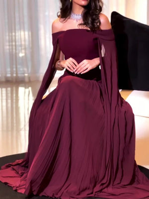 Off-shoulder Mesh Splicing Ribbon Maxi Dresses