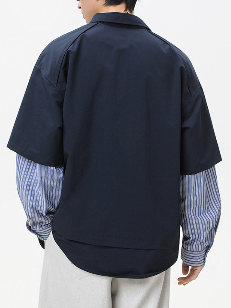 Stripes Cropped Layered-look Shirts