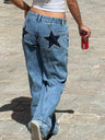 Y3K Color Blocking Five-pointed Star Low-waisted Wide-leg Pants Jeans