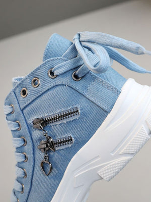Heart Zipper Denim High-Top Casual Sneakers