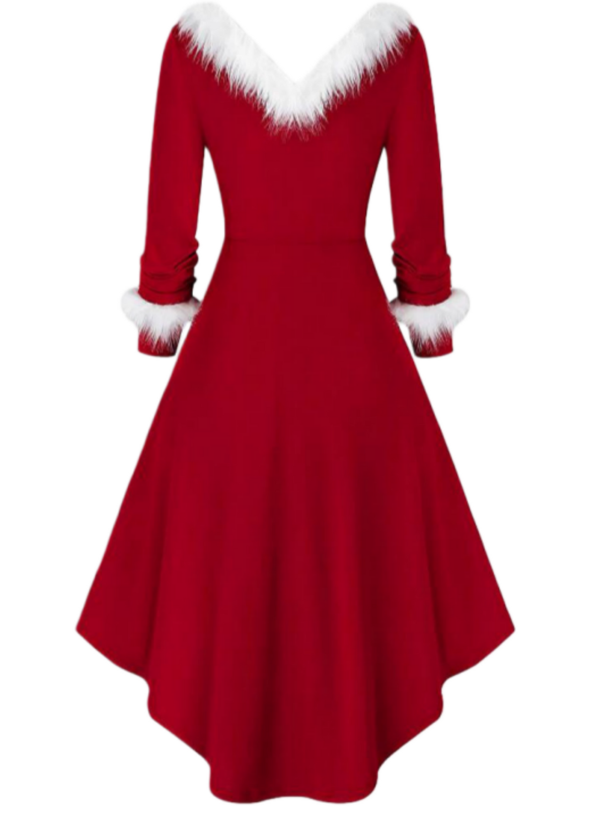 Christmas Plush Splicing V-neck Large Skirt Long Sleeves Midi Dresses