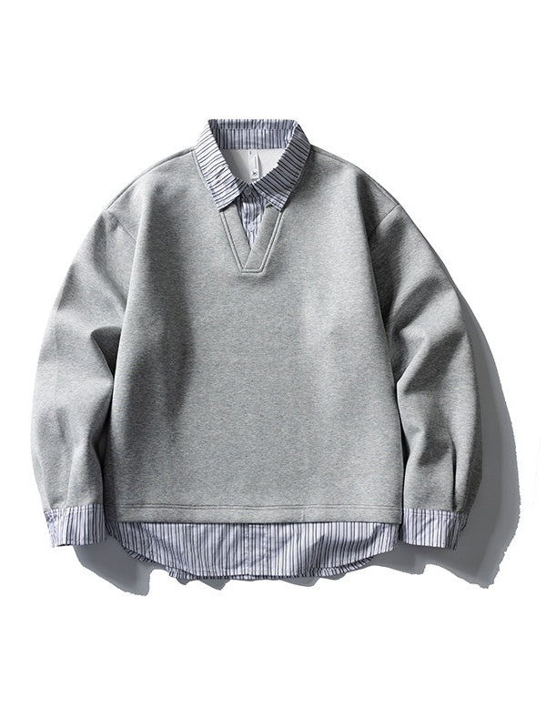 Design Fake Two Pieces Stripes Sports Casual Sweatshirts