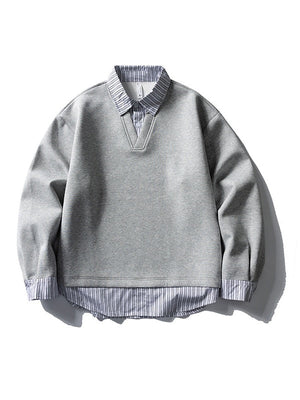 Design Fake Two Pieces Stripes Sports Casual Sweatshirts