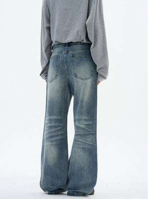 Cleanfit Washing Stereo Cat Whiskers Loose Straight Jeans