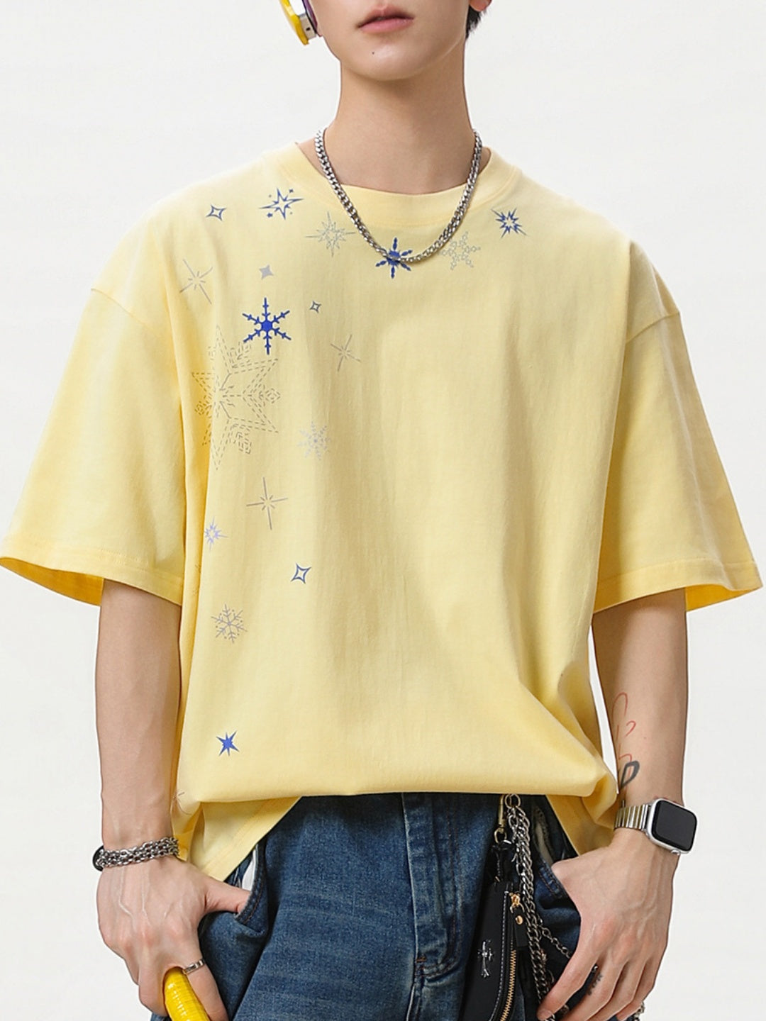 Snowflake Printed Breathable Loose-fit T-shirts