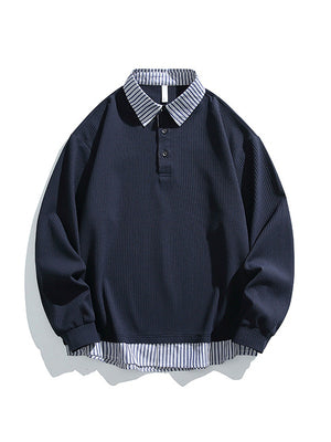 Layered-look Stripes Patchwork Color-blocked Sweatshirts&Hoodies