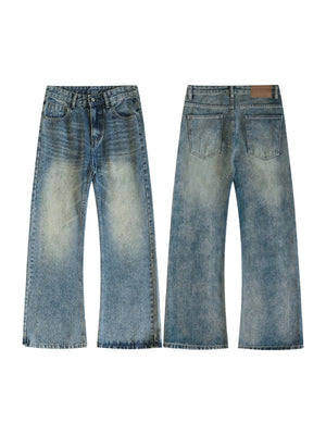 Retro Washing Cat Whisker Pattern Loose Slightly Flared Jeans
