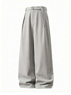 Micro-wrinkle Skin Adjustable Belt Straight-fit Dress Pants