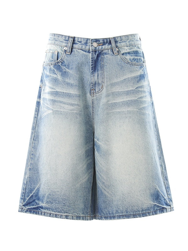 Cat Whiskers Distressed Gradient Denim Five Points Loose-fit Shorts