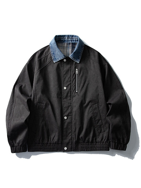 High Street Lapel All-match Loose Fake Two Pieces Flight Jacket