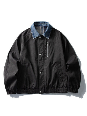 High Street Lapel All-match Loose Fake Two Pieces Flight Jacket