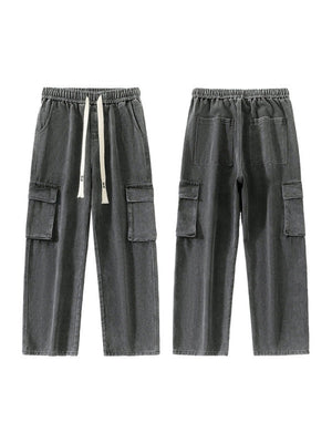 Smoky Gray Tooling Drawstring Straight Jeans