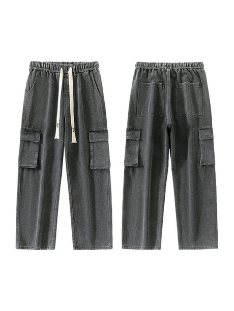 Smoky Gray Tooling Drawstring Straight Jeans