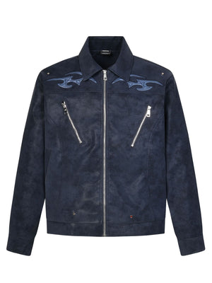 Pu Lightning Embroidery Water Proof Loose-fit Jackets