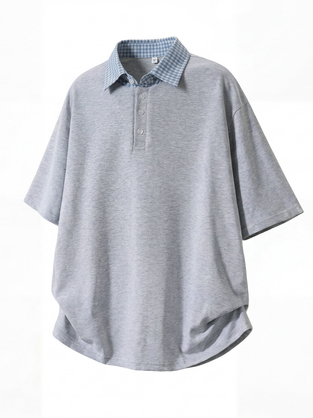 College Style Layered-look Color-blocked Plaid Polo Shirt