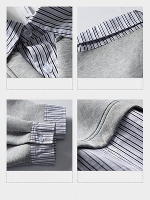 Design Fake Two Pieces Stripes Sports Casual Sweatshirts