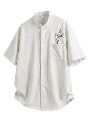 New Chinese Style Breathable Bamboo Leaves Embroidery Shirts