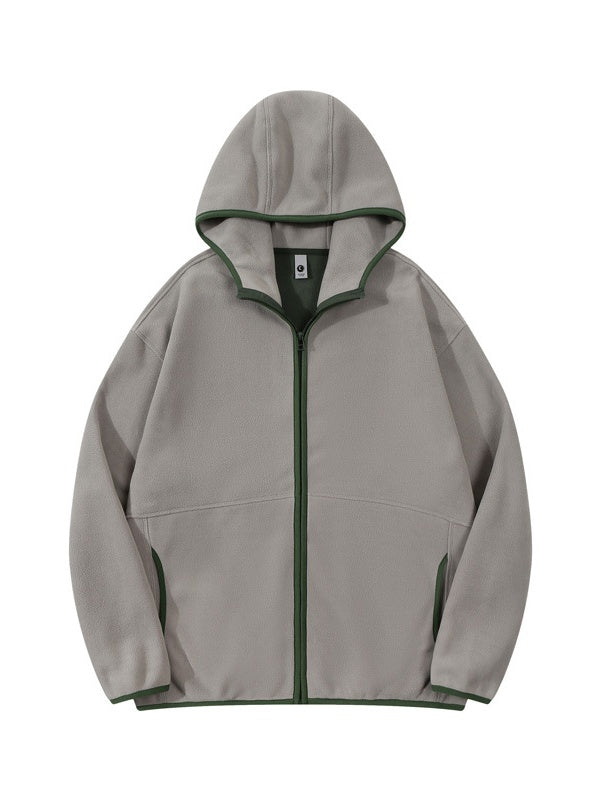 Fleece Contrasting Colors Plush Thickening Keep Warm Hooded Cardigan Jackets