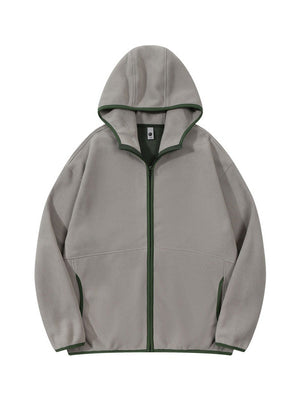 Fleece Contrasting Colors Plush Thickening Keep Warm Hooded Cardigan Jackets