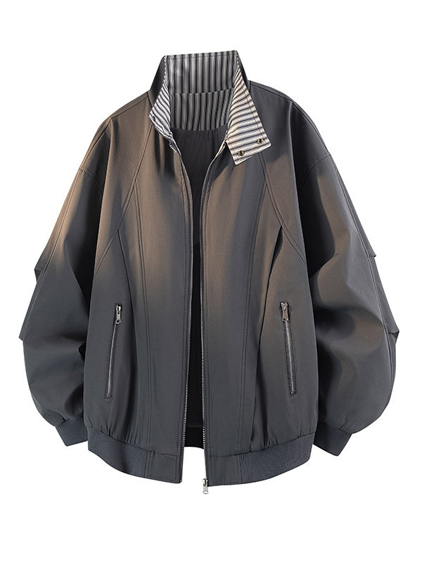 Contrasting Colors Stripes Stand Collar Tooling Loose Leisure Flight Jacket