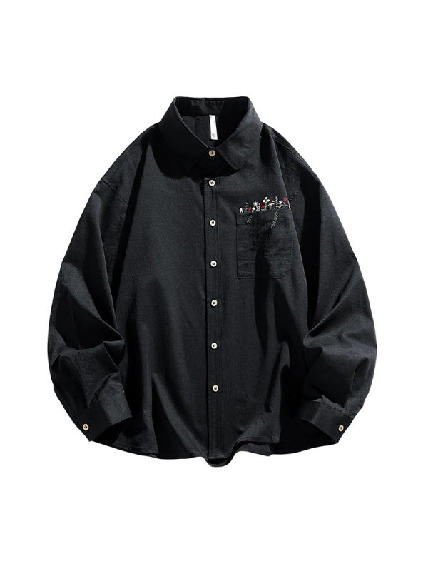 Simple Floral Embroidery Stripes Shirts