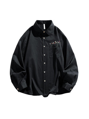 Simple Floral Embroidery Stripes Shirts