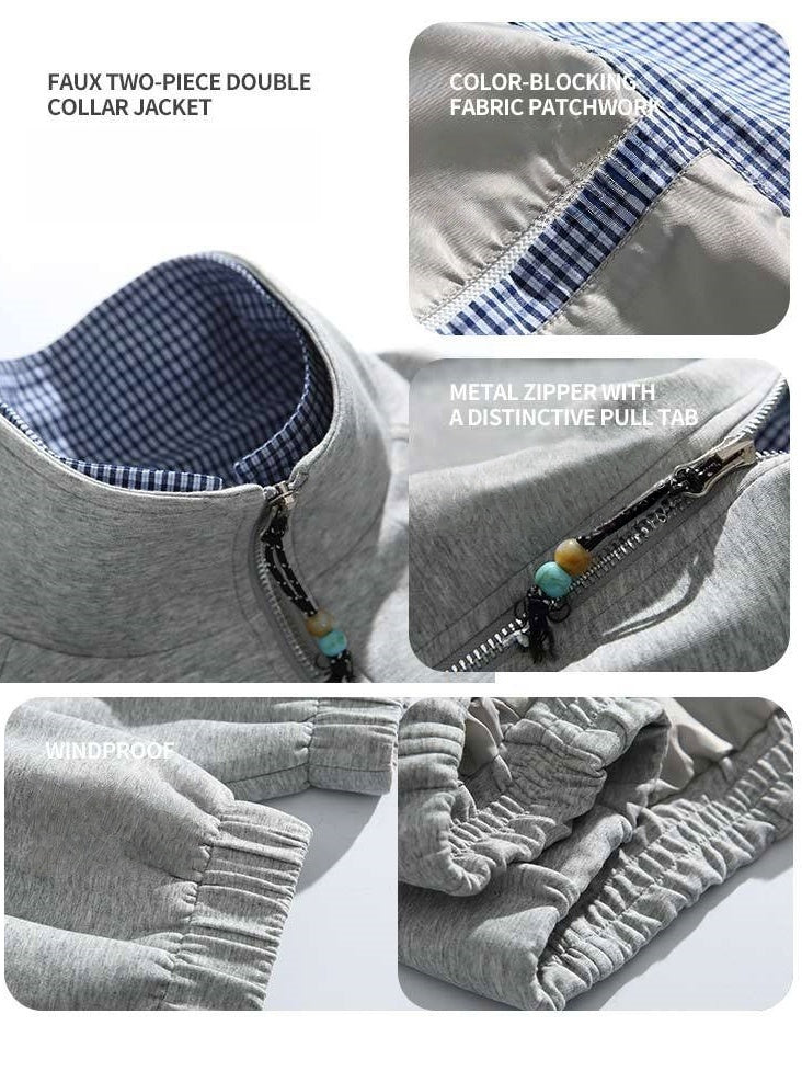 Layered-look Double Collar Color-blocked Jackets