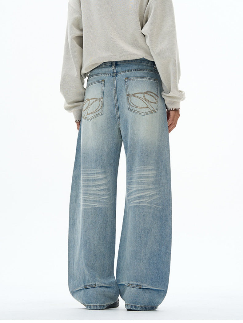 Retro Embroidery Machete Loose Silhouette Mopping Sickle Jeans